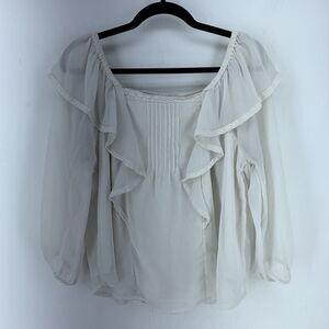 Madison‎ Grey Womens Large Romantic Cottagecore Ruffle Lace Top Fairy Whimsy